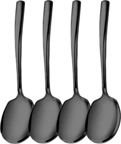 House Of Husk® Opscheplepel Set - Zwart - Serveerlepel - Groetelepel - Aardappellepel - 21cm - RVS - 4 Stuks