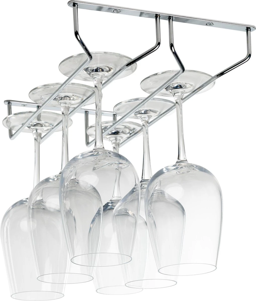 Copa Wijnglazenhouder 2 Rails - 34,4 Cm Breed - Metaal Chroom - Wijnglazenrek 3 Copa Wijnglazenhouder 2 Rails - 34,4 Cm Breed - Metaal Chroom - Wijnglazenrek