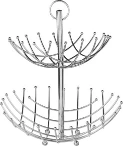 Dubbele Etagere Fruitschaal/fruitmand Rond Zilver Metaal 36 X 40 Cm - Fruitschalen/fruitmanden - Draadmand Van Metaal
