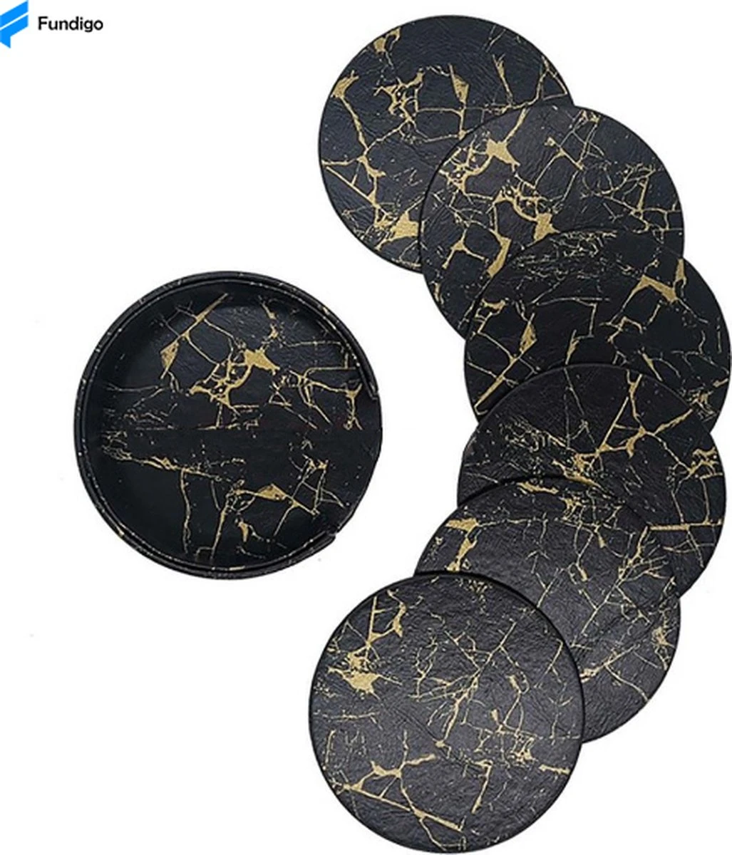 Onderzetters Voor Glazen - Leren Onderzetters - Onderzetters - Zwart / Goud - Marmer Look - 6 Stuks - Inclusief Luxe Houder 6 Onderzetters Voor Glazen - Leren Onderzetters - Onderzetters - Zwart / Goud - Marmer Look - 6 Stuks - Inclusief Luxe Houder - Afbeelding 4