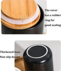 Voorraadpotten Keramiek - Suikerpot 3 Stuks - Deksel Bamboe - Luchtdict Voorraadbussen Potten - Zwart -Skimask 1037x1200 3