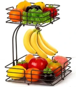 SensaHome - Fruitmand Met Bananenhouder - Vierkant 2-Laags Zwart - Fruitschaal - Etagere - Metaal - Industrial - Modern -Skimask 1046x1200 2