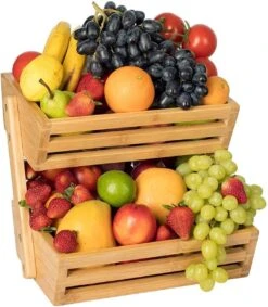 Fruitmand – 2 Laags – Hout – Aardappelbak - Aanrecht Organiser - Fruitkistje - Fruitschaal – Fruitmand -Schaal Decoratie - Voor Fruit / Groente / Snacks / Brood -Skimask 1048x1200 5