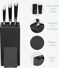 Navaris Universeel Messenblok Zonder Messen - Messenhouder Van Rubberhout - Houten Messenblok - Geschikt Voor Alle Maten Keukenmessen En Koksmessen -Skimask 1049x1200