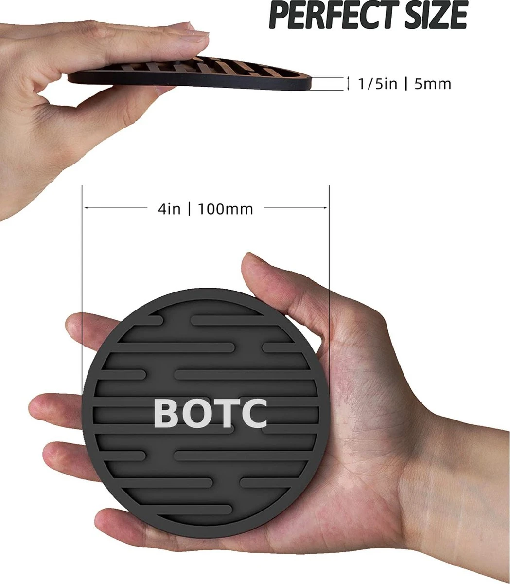 BOTC Siliconen Onderzetters Met Houder - Set Van 10 - Onderzettersset - Onderzetters Voor Glazen - Zwart 8 BOTC Siliconen Onderzetters Met Houder - Set Van 10 - Onderzettersset - Onderzetters Voor Glazen - Zwart - Afbeelding 6