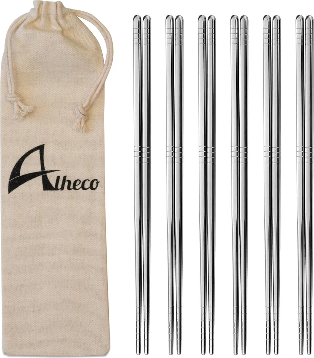 Alheco 6 Paar Koreaanse Chopsticks - Eetstokjes - Metaal / RVS - Zilver 3 Alheco 6 Paar Koreaanse Chopsticks - Eetstokjes - Metaal / RVS - Zilver
