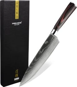 Shinrai Japan - Japans Koksmes 20 Cm - Koksmes - Damascus Mes - Damascus Print - Met Luxe Geschenkdoos