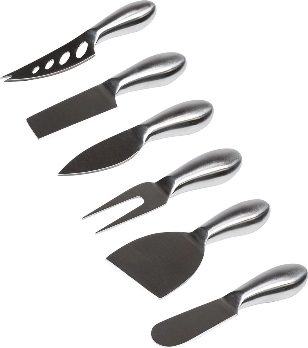 Krumble Kaasmessen Set Van 6 - Kaasmesjes - Kaasmessenset Voor Alle Kaassoorten - Smeermesje - Vaatwasserbestendig - RVS - Zilver 3 Krumble Kaasmessen Set Van 6 - Kaasmesjes - Kaasmessenset Voor Alle Kaassoorten - Smeermesje - Vaatwasserbestendig - RVS - Zilver