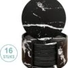 Luxe Leren Marmeren Onderzetters Met Houder - 16 Stuks - Onderleggers Voor Glazen - Glasonderzetters Voor Op Tafel - Coasters - Zwart / Wit - Rond