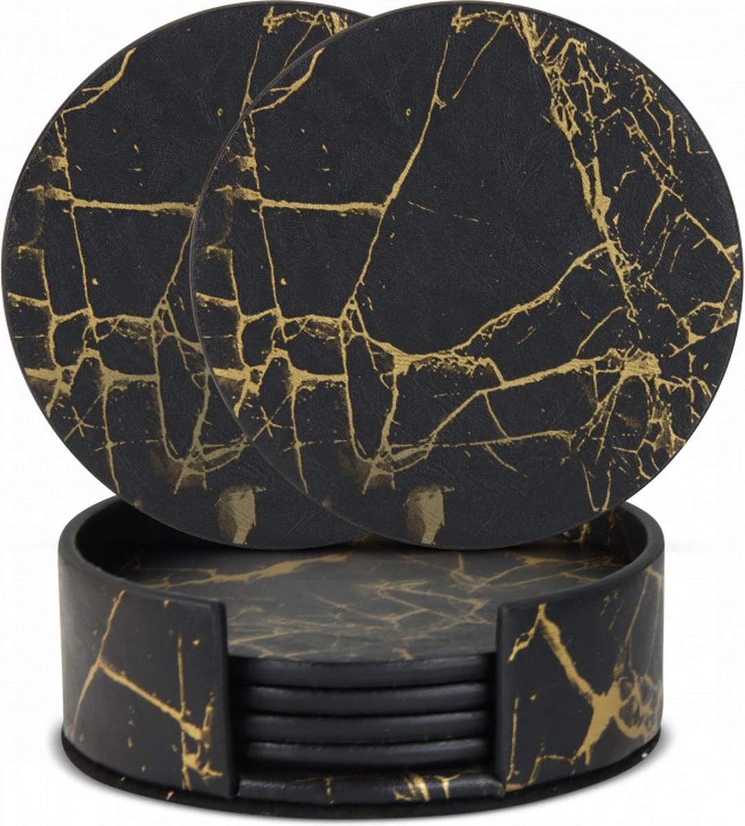 Castagnola Lederen Onderzetters Met Houder – Onderzetters Voor Glazen – Onderzetters Design – Onderzettersset – Drink Onderzetters – Leder – Leren Onderzetters – Set Van 6 – Zwart/Goud 3 Castagnola Lederen Onderzetters Met Houder – Onderzetters Voor Glazen – Onderzetters Design – Onderzettersset – Drink Onderzetters – Leder – Leren Onderzetters – Set Van 6 – Zwart/Goud