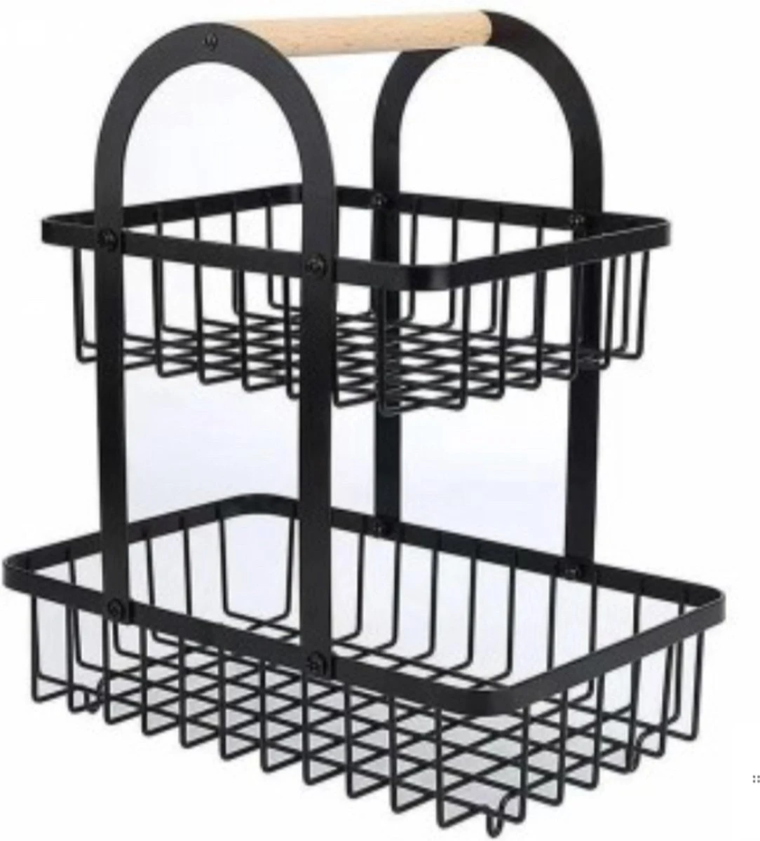 Fruitschaal Etagere 2 Lagen Voor Keuken - Rond - Large - 30x18x32 - Fruitmand Zwart Metaal - Keuken Organizer - Industrieel 4 Fruitschaal Etagere 2 Lagen Voor Keuken - Rond - Large - 30x18x32 - Fruitmand Zwart Metaal - Keuken Organizer - Industrieel - Afbeelding 2