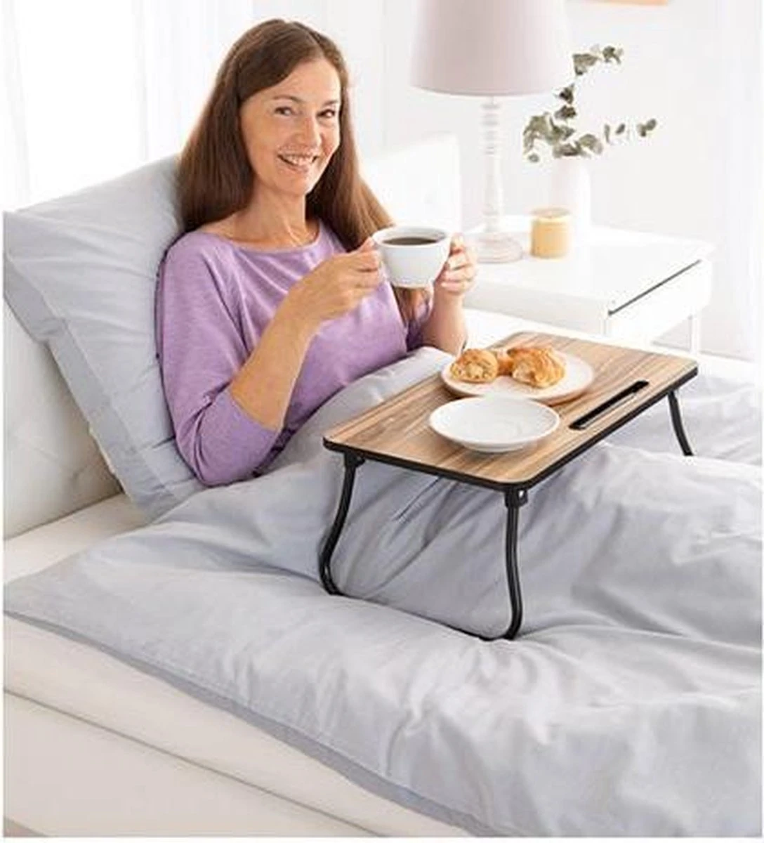 Dienblad - Uitklapbare Pootjes - Zwart Metaal - Ontbijt Op Bed - MDF - 52x30x22 Cm 7 Dienblad - Uitklapbare Pootjes - Zwart Metaal - Ontbijt Op Bed - MDF - 52x30x22 Cm - Afbeelding 5