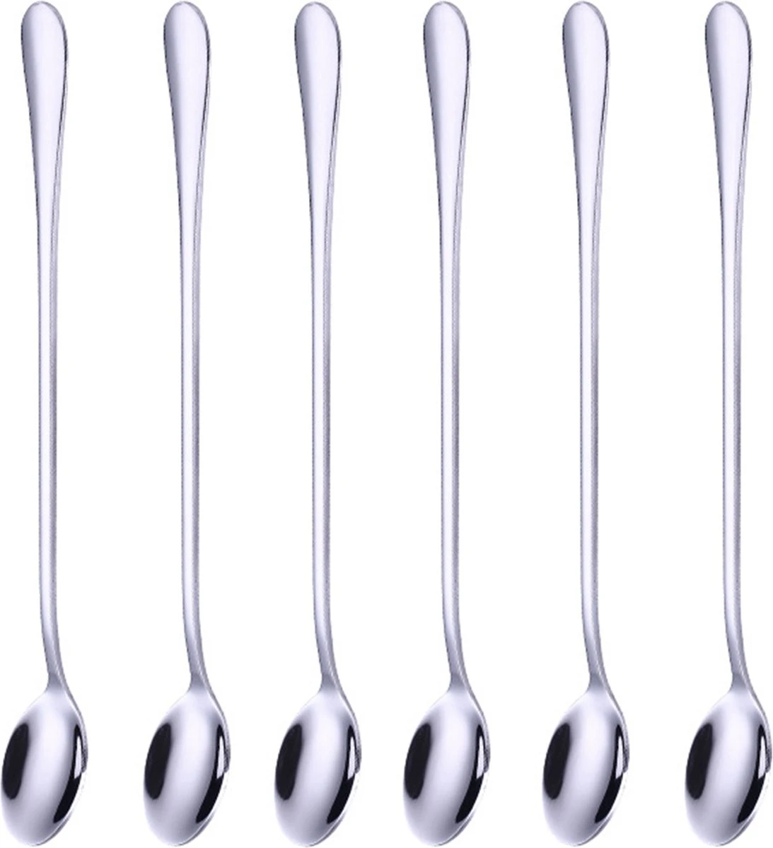 Somstyle Lange Lepels Set 19.5 CM Geschikt Voor Dessert, Latte Macchiato, Yoghurt, Cocktail Of Koffie - 6 Stuks - RVS - Zilver