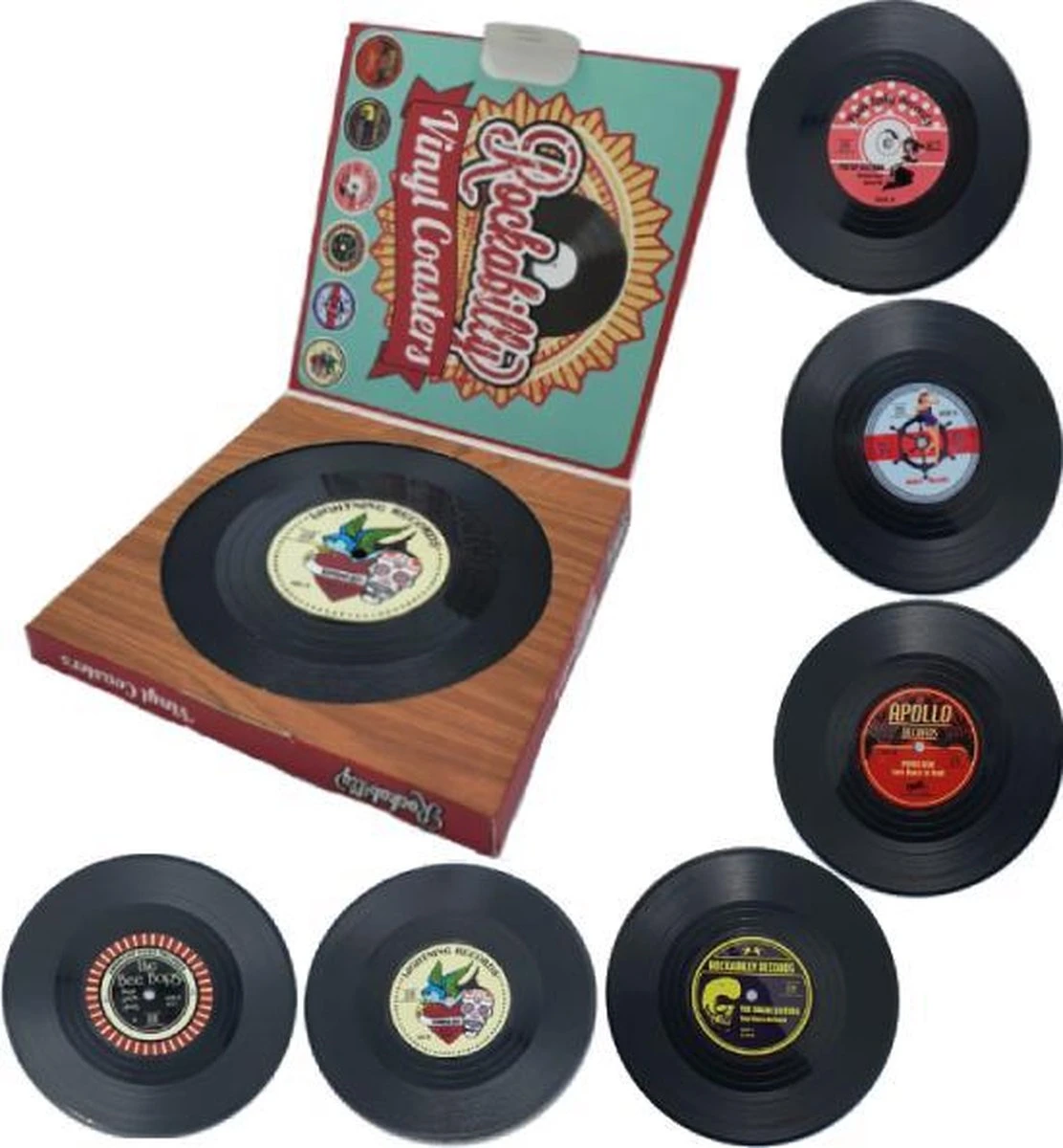 Retro Rockabilly LP Vinyl Onderzetters - 6 Stuks - ODaani 3 Retro Rockabilly LP Vinyl Onderzetters - 6 Stuks - ODaani
