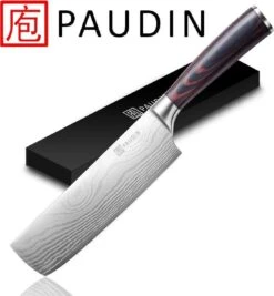 PAUDIN N6 Professioneel RVS Japans Nakiri Mes - 17,5 Cm - Hoogwaardig Roestvast Duits Carbonstaal - Damascus Patroon - Cadeau Tip