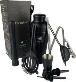 Perow - Cocktail Set - 10 Delig - Cocktail Shaker 600ml - Mat Zwart