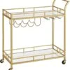 FURNIBELLA - Serveerwagen, Trolley Met Wielen, Glashouder, 2 Glazen Leggers, Bar Trolley, Wijn Trolley, Voor Keuken, Eetkamer, Bar, Goudkleurig LRC090A03