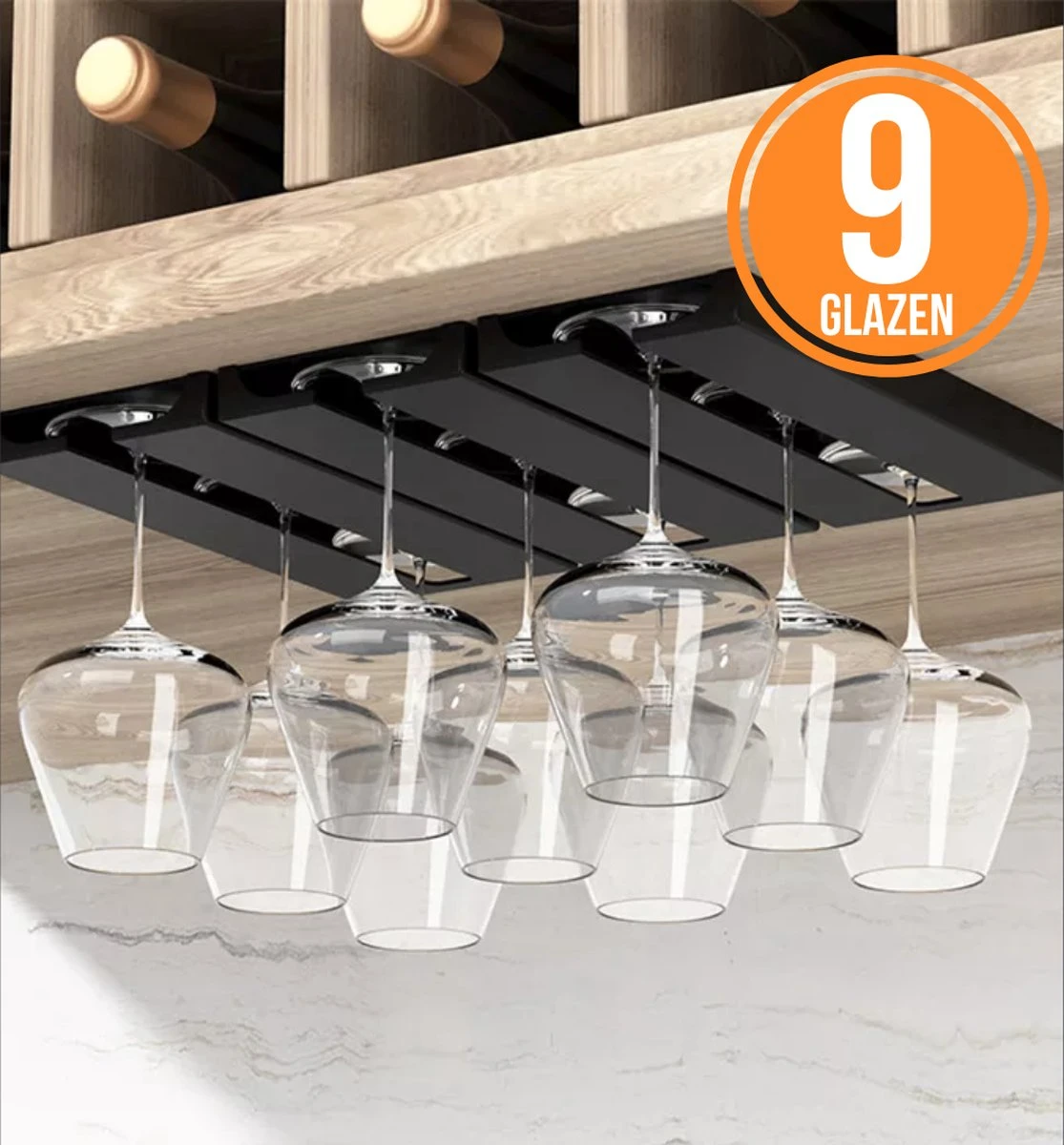 Keufens Wijnglazenhouder Matzwart | Voor 9 Wijnglazen | Wijnrek Hangend | Glazenrek | Wijnglazenrek | Glasophangrek | Wijnglasrek | Ophangrek Glazen | Bar Accessoires 5 Keufens Wijnglazenhouder Matzwart | Voor 9 Wijnglazen | Wijnrek Hangend | Glazenrek | Wijnglazenrek | Glasophangrek | Wijnglasrek | Ophangrek Glazen | Bar Accessoires - Afbeelding 3