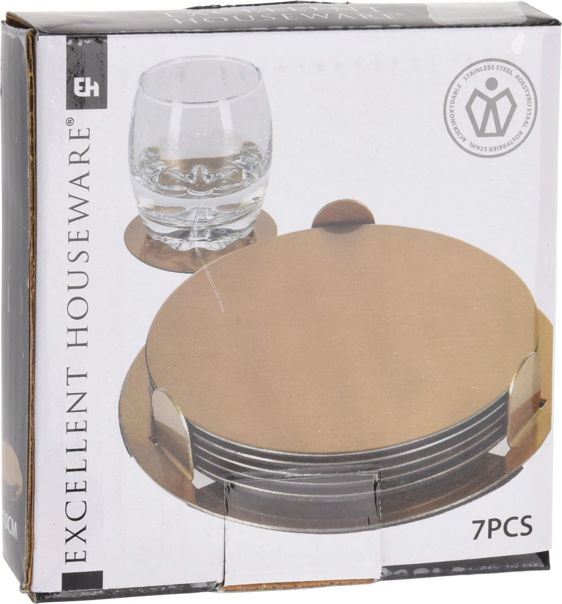 Excellent Houseware 12x Onderzetters Goud RVS Rond Met Houder 8,5 Cm Voor Glazen/bekers/kopjes 4 Excellent Houseware 12x Onderzetters Goud RVS Rond Met Houder 8,5 Cm Voor Glazen/bekers/kopjes - Afbeelding 2