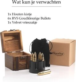 Whiskey Stones Set BULLETS – Kogel Whisky Stenen - Luxe Cadeau Set Man Vrouw - Valentijn - Herbruikbare Ijsblokjes – Goud Qwality -Skimask 1117x1200 2