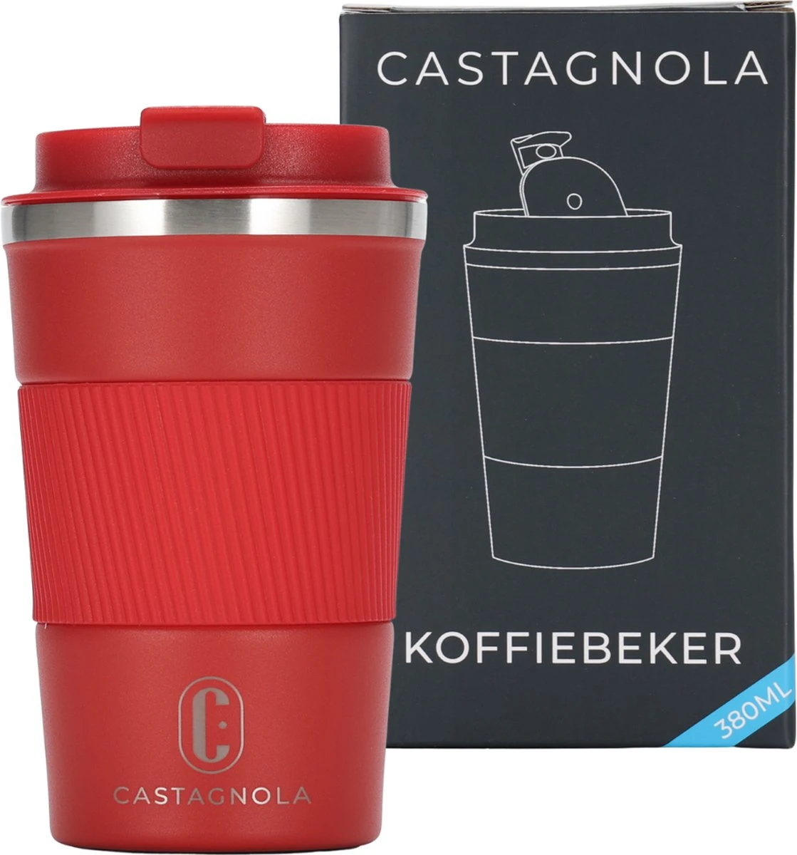 Castagnola Design RVS Koffiebeker To Go - Rood - 380ml - Thermosbeker - Theebeker 3 Castagnola Design RVS Koffiebeker To Go - Rood - 380ml - Thermosbeker - Theebeker