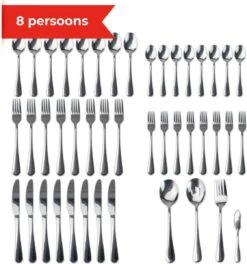 Dymund® 8 Persoons Bestekset - (45-delig) Bestek - Incl. Serveerlepel/Suikerlepel/Serveervork/Botermes - RVS - Zilver