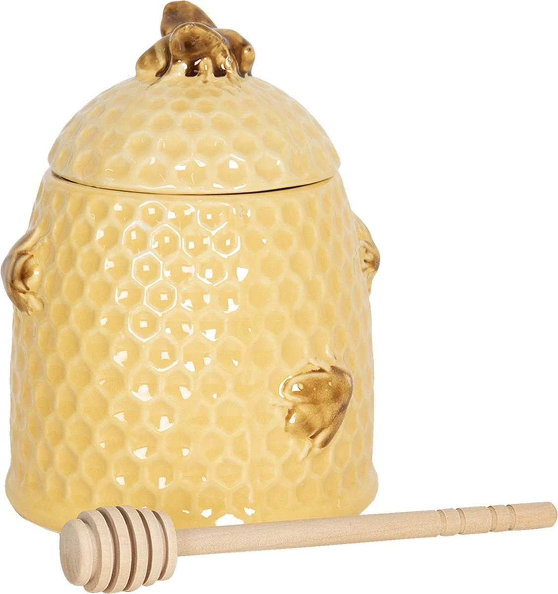 Clayre & Eef Honingpot Met Lepel Ø 11x14 Cm Geel Keramiek Rond Bijen Voorraadpot Deksel Bewaarpot Opbergpot 4 Clayre & Eef Honingpot Met Lepel Ø 11x14 Cm Geel Keramiek Rond Bijen Voorraadpot Deksel Bewaarpot Opbergpot - Afbeelding 2