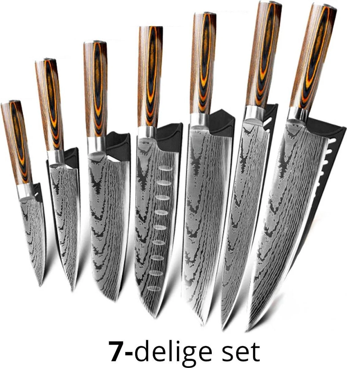 Larra™ - 7-delige Professionele Damascus Messen Set - Koksmessen - Japanse Messen - Koksmes - Damascus 3 Larra™ - 7-delige Professionele Damascus Messen Set - Koksmessen - Japanse Messen - Koksmes - Damascus