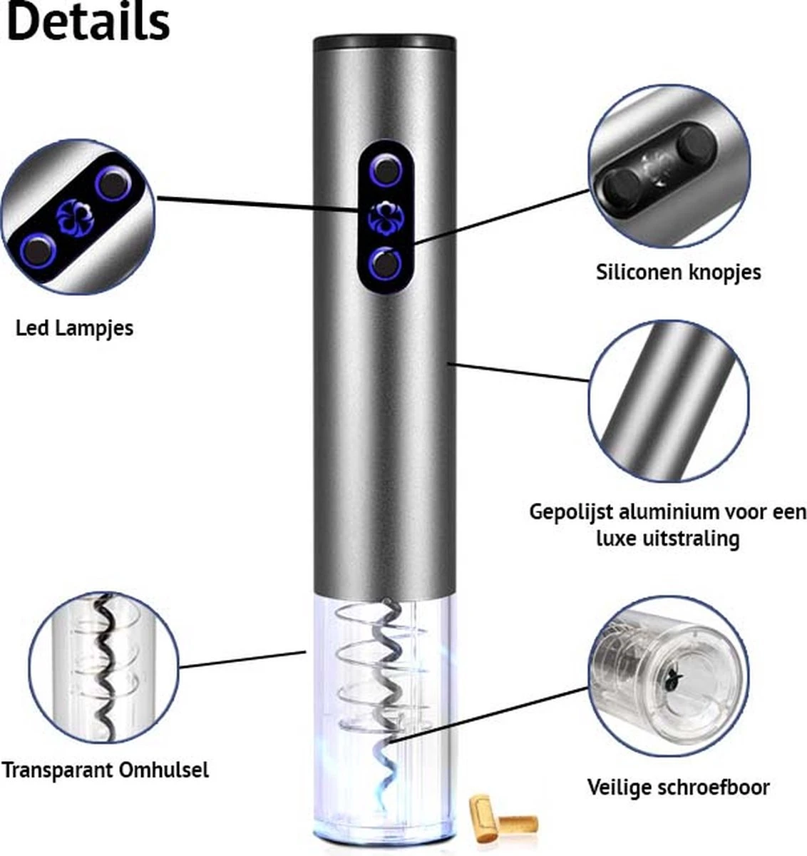 Elektrische Kurkentrekker Oplaadbaar - Elektrische Wijnopener - Automatische Kurkentrekker - Wijn Accessoires 4 Elektrische Kurkentrekker Oplaadbaar - Elektrische Wijnopener - Automatische Kurkentrekker - Wijn Accessoires - Afbeelding 2