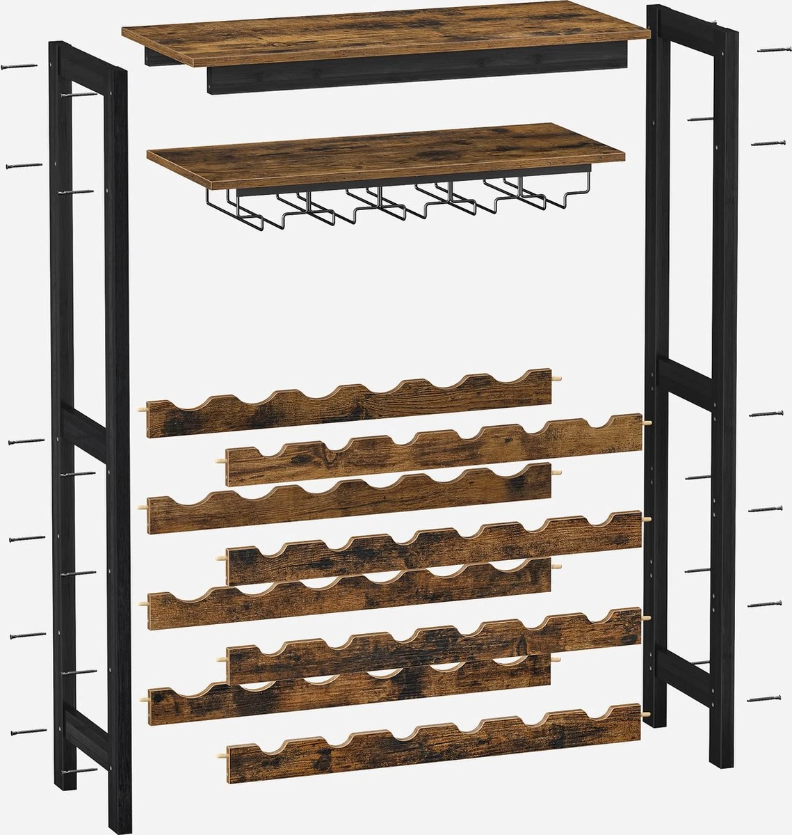 IN.HOMEXL - Shanco Wijnrek Voor 24 Flessen - Industrieel - Wijnrek Metaal - Bruin / Zwart - Flessenrek - 66 X 30 X 100 Cm 7 IN.HOMEXL - Shanco Wijnrek Voor 24 Flessen - Industrieel - Wijnrek Metaal - Bruin / Zwart - Flessenrek - 66 X 30 X 100 Cm - Afbeelding 5