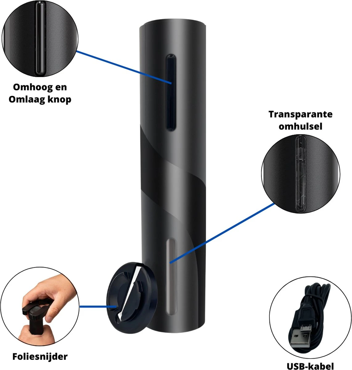 Elektrische Kurkentrekker - Elektrische Wijnopener - Wijnopener - Automatische Kurkentrekker - Wijn Accessoires - USB Oplaadbaar – Foliesnijder 6 Elektrische Kurkentrekker - Elektrische Wijnopener - Wijnopener - Automatische Kurkentrekker - Wijn Accessoires - USB Oplaadbaar – Foliesnijder - Afbeelding 4