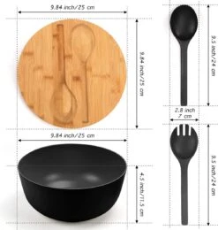 Smart Kitchen Grote Slakom Set Met Bamboe Deksel – Saladeschaal 25cm – Serveerschaal – Fruitschaal – Mengkom – Zwart -Skimask 1142x1200 7