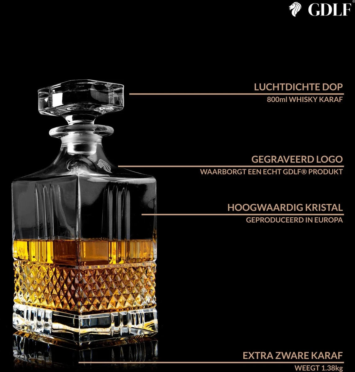 GDLF® Kristal Whiskey Karaf Superior - Whiskey Set - Decanteer Karaf - Made In Europa - Peaky Blinders - Kristallen Karaf Voor Whiskey, Gin, Wodka, Likeur, Wijn & Rum - 800 ML - Kado Man - Cadeau Voor Man & Vrouw 6 GDLF® Kristal Whiskey Karaf Superior - Whiskey Set - Decanteer Karaf - Made In Europa - Peaky Blinders - Kristallen Karaf Voor Whiskey, Gin, Wodka, Likeur, Wijn & Rum - 800 ML - Kado Man - Cadeau Voor Man & Vrouw - Afbeelding 4