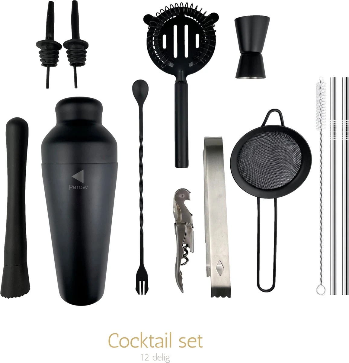 Perow - Cocktail Set - 10 Delig - Cocktail Shaker 600ml - Mat Zwart 9 Perow - Cocktail Set - 10 Delig - Cocktail Shaker 600ml - Mat Zwart - Afbeelding 7