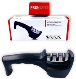 Prenefits Messenslijper - Zwart - 3 Standen - Professionele Messen Slijper - Antislip - Knife Sharpener