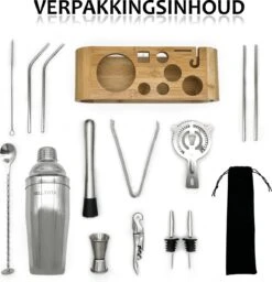 BELLAVITA Cocktail Set - 16-delig - 750ml - Cocktail Shaker - Cocktailset - Cocktailshaker - Bartender Set - Maatbeker - RVS - Bamboe -Skimask 1157x1200 5
