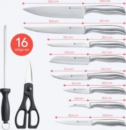 KitchenBrothers Messenset - Met Blok - 16-Delig - Met Schaar En Aanzetstaal - Zilver/ RVS -Skimask 1158x1200 3