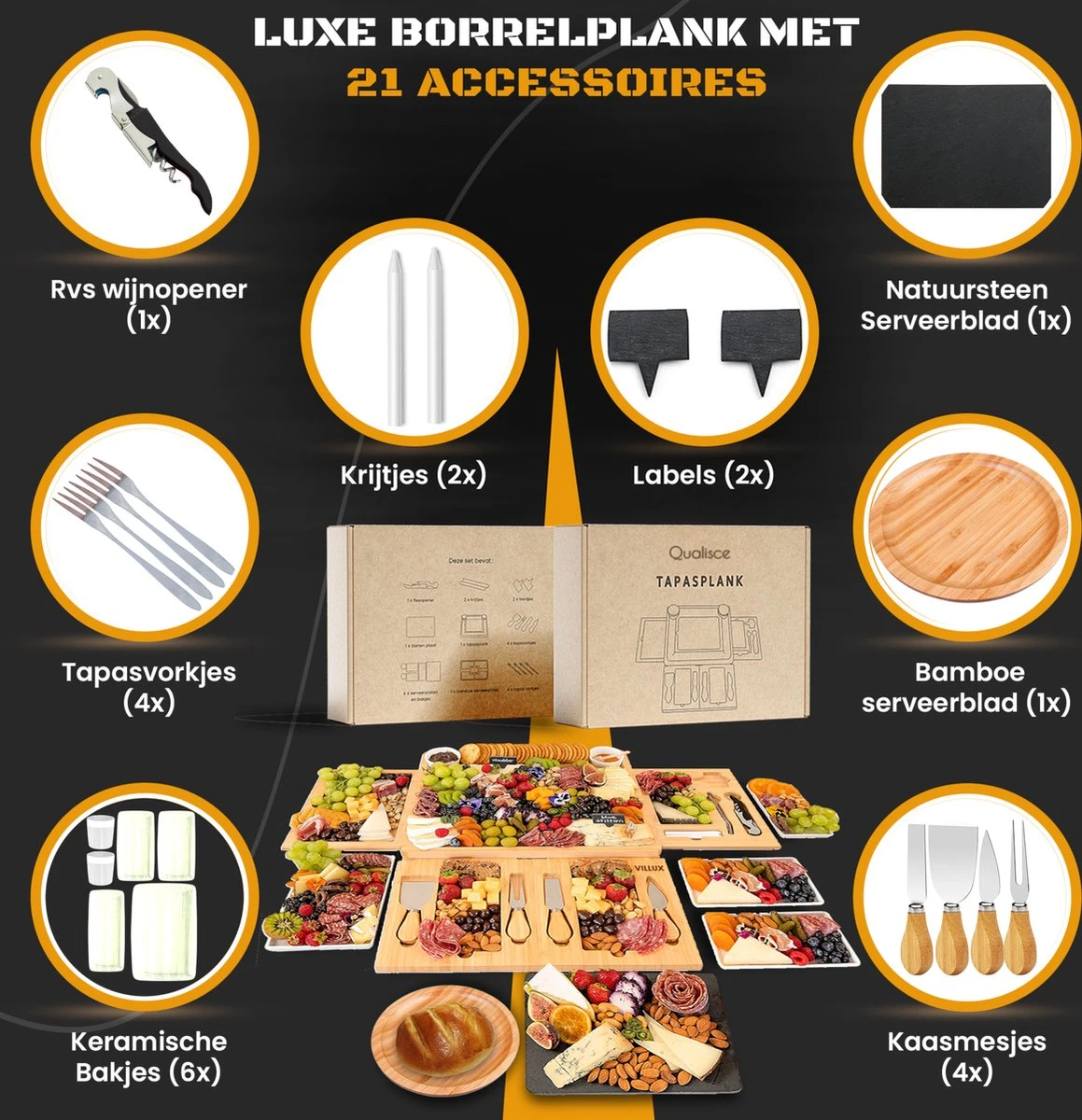 Tapasplank - Borrelplank - Serveerplank - Kaasplank - Hapjesplank - Inclusief Kaasmesjes - Taspasplank Bamboe - Borrelplank Rond - Inclusief Ebook - 41 Cm 4 Tapasplank - Borrelplank - Serveerplank - Kaasplank - Hapjesplank - Inclusief Kaasmesjes - Taspasplank Bamboe - Borrelplank Rond - Inclusief Ebook - 41 Cm - Afbeelding 2