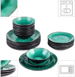 Merkloos Combiservies, 24-delig Coco Tafelservies Van Aardewerk, Raku Glazuur Effect Serviesset, Bevat Mueslikommen, Dessertborden En Dinerborden Voor 8 Personen In Vintage Look, Groen -Skimask 1161x1200 11