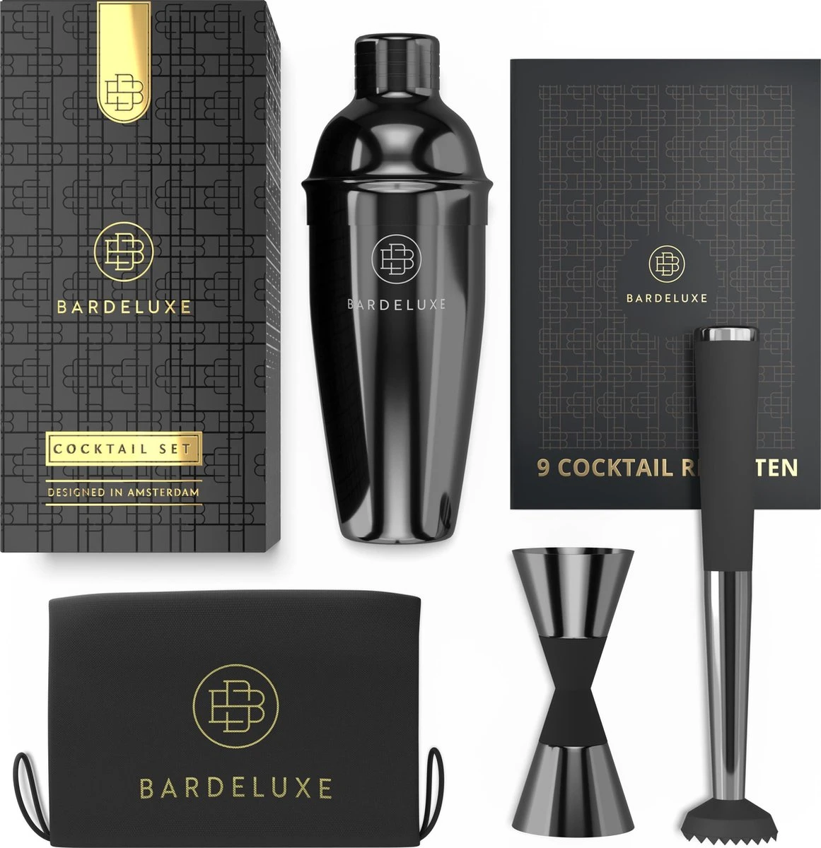 Cocktail Set Van BarDeluxe® - 3-Delig - 750ml Cocktail Shaker - Jigger / Maatbeker - Cocktail Stamper - Inclusief Nederlandstalig Receptenboek + Bewaarhoes - Metaal Zwart 4 Cocktail Set Van BarDeluxe® - 3-Delig - 750ml Cocktail Shaker - Jigger / Maatbeker - Cocktail Stamper - Inclusief Nederlandstalig Receptenboek + Bewaarhoes - Metaal Zwart - Afbeelding 2