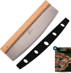 Pizzasnijder - Pizzames - Wiegmes - Houten Handvat - RVS - Hout - Wiegmes - 31 X 10,5 Cm - Inclusief Gratis E-Book