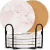 Castagnola Keramische Onderzetters Met Houder – Onderzetters Voor Glazen – Onderzetters Design – Onderzettersset – Drink Onderzetters – Keramisch – Kurk – Set Van 6 – Roze/Wit -Skimask 1169x1200 8