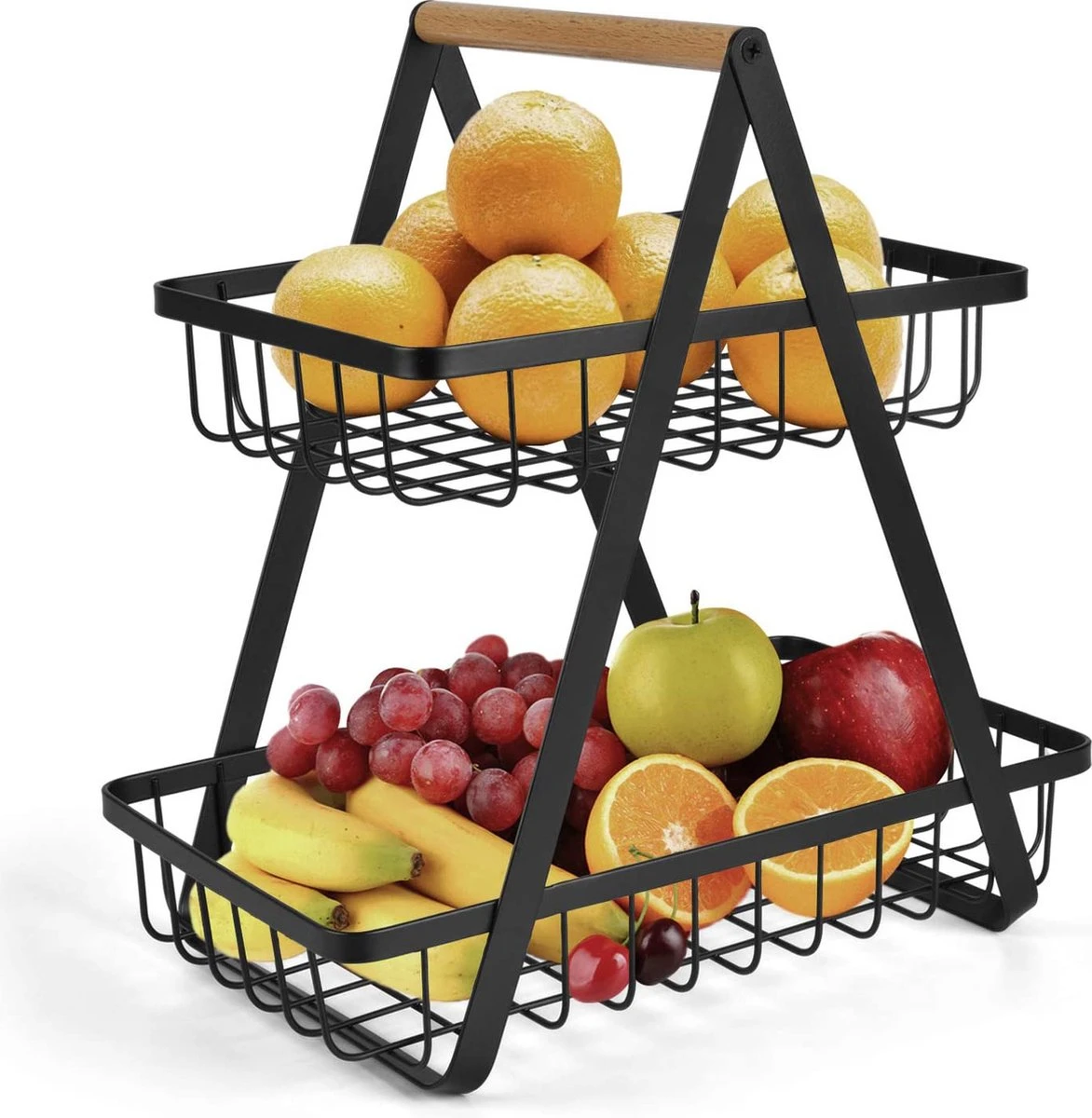 Fruitschaal Etagere 2 Lagen Voor Keuken - Large - 30x18x32 - Fruitmand Zwart Metaal - Keuken Organizer - Industrieel 3 Fruitschaal Etagere 2 Lagen Voor Keuken - Large - 30x18x32 - Fruitmand Zwart Metaal - Keuken Organizer - Industrieel