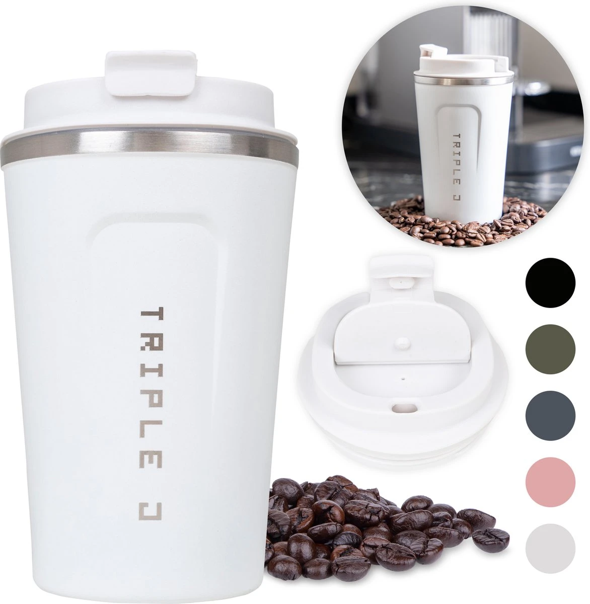 Triple J® Koffiebeker To Go - Thermosbeker - BPA & Lekvrij - 380ml - Wit 3 Triple J® Koffiebeker To Go - Thermosbeker - BPA & Lekvrij - 380ml - Wit