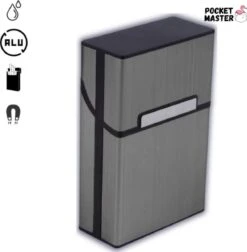 PocketMaster® Sigaretten Doosje - Zwart - Aluminium - Sigaretten Houder/Hoesje - Weerbestendig - Stevig En Luxe Opbergdoosje