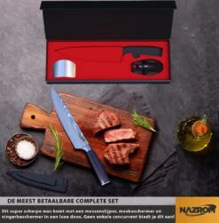 NAZROM® Professioneel Koksmes 20 CM, Inclusief Messenslijper, Mes- En Vingerbeschermer, Duurzaam En Vlijmscherp -Skimask 1179x1200 1