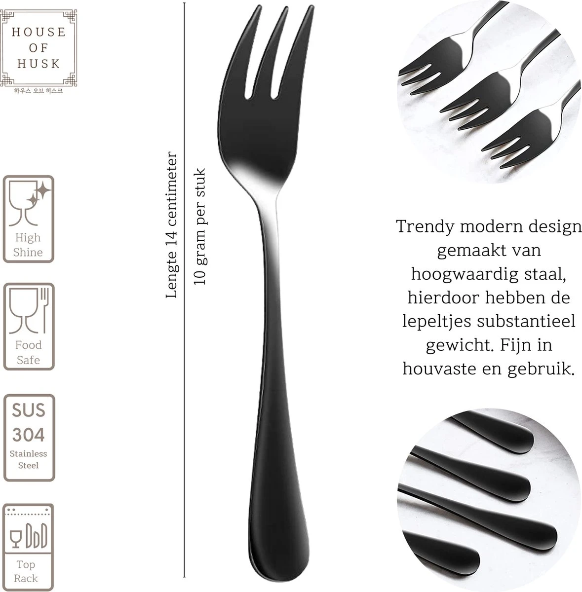 House Of Husk® Gebaksvorkjes - Dessertvorken - Taartvorkjes - Cocktailvorken - Klein Vorkjes - 12 Stuks - RVS - Zwart 4 House Of Husk® Gebaksvorkjes - Dessertvorken - Taartvorkjes - Cocktailvorken - Klein Vorkjes - 12 Stuks - RVS - Zwart - Afbeelding 2