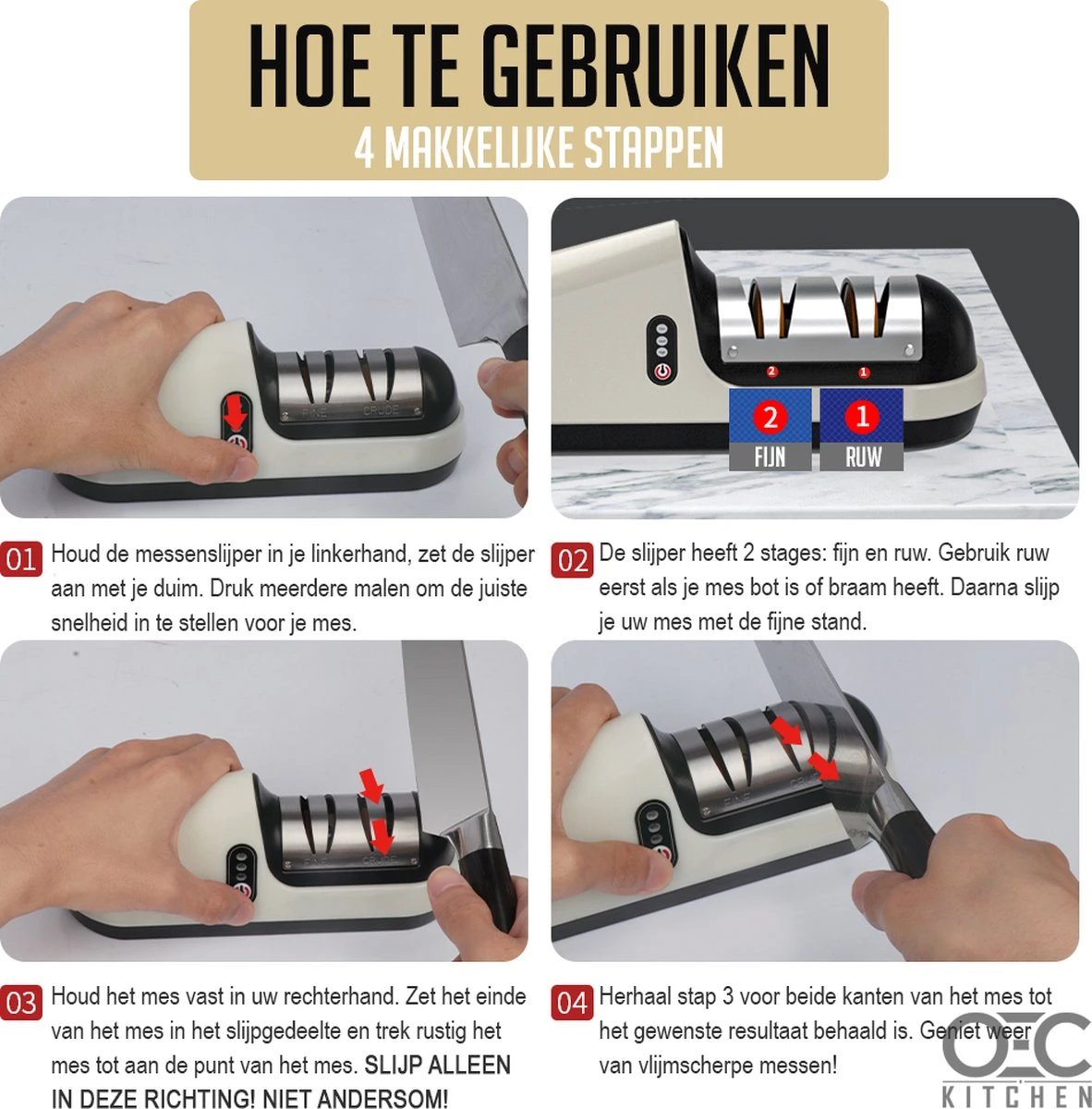 OEC Kitchen Elektrische Messenslijper B201 - Slijper Met 3 Snelheidsstanden - 2 Fasen - Anti Slip – Wit 9 OEC Kitchen Elektrische Messenslijper B201 - Slijper Met 3 Snelheidsstanden - 2 Fasen - Anti Slip – Wit - Afbeelding 7