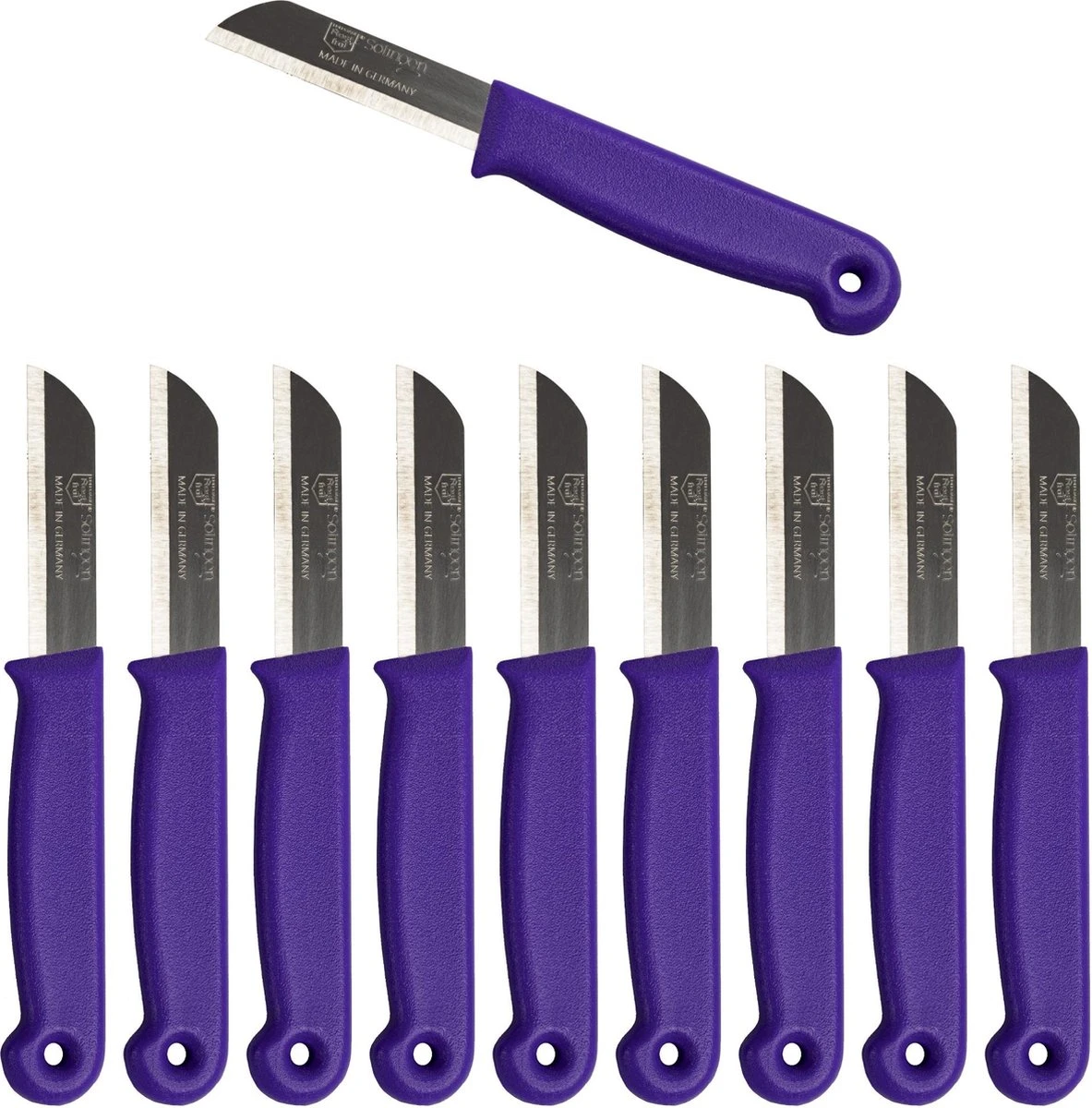 Solingen Schilmesje - RVS Glad - 16 Cm Met "Blade Cover" - Paars - 10 Stuks 3 Solingen Schilmesje - RVS Glad - 16 Cm Met "Blade Cover" - Paars - 10 Stuks