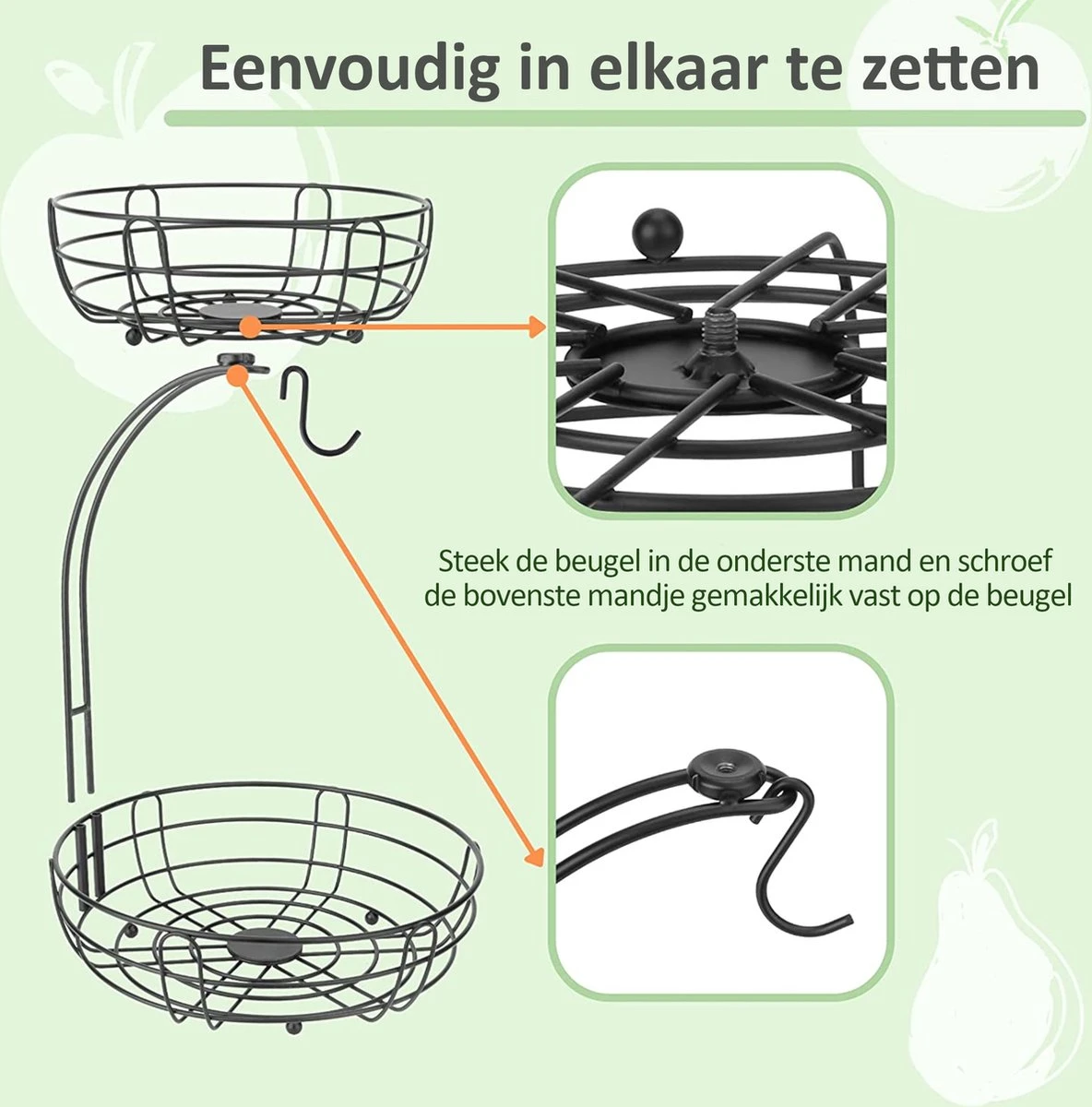 Fruitmand – Fruitschaal – Fruitmand Zwart – Etagere 2 Lagen – Aanrecht Organiser – Zwart 9 Fruitmand – Fruitschaal – Fruitmand Zwart – Etagere 2 Lagen – Aanrecht Organiser – Zwart - Afbeelding 7
